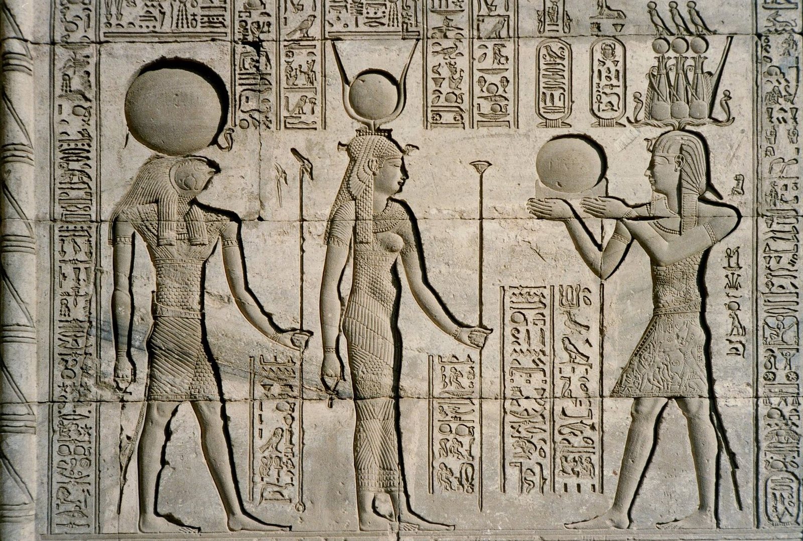 Egyptian relief from Dendera with signs and figures