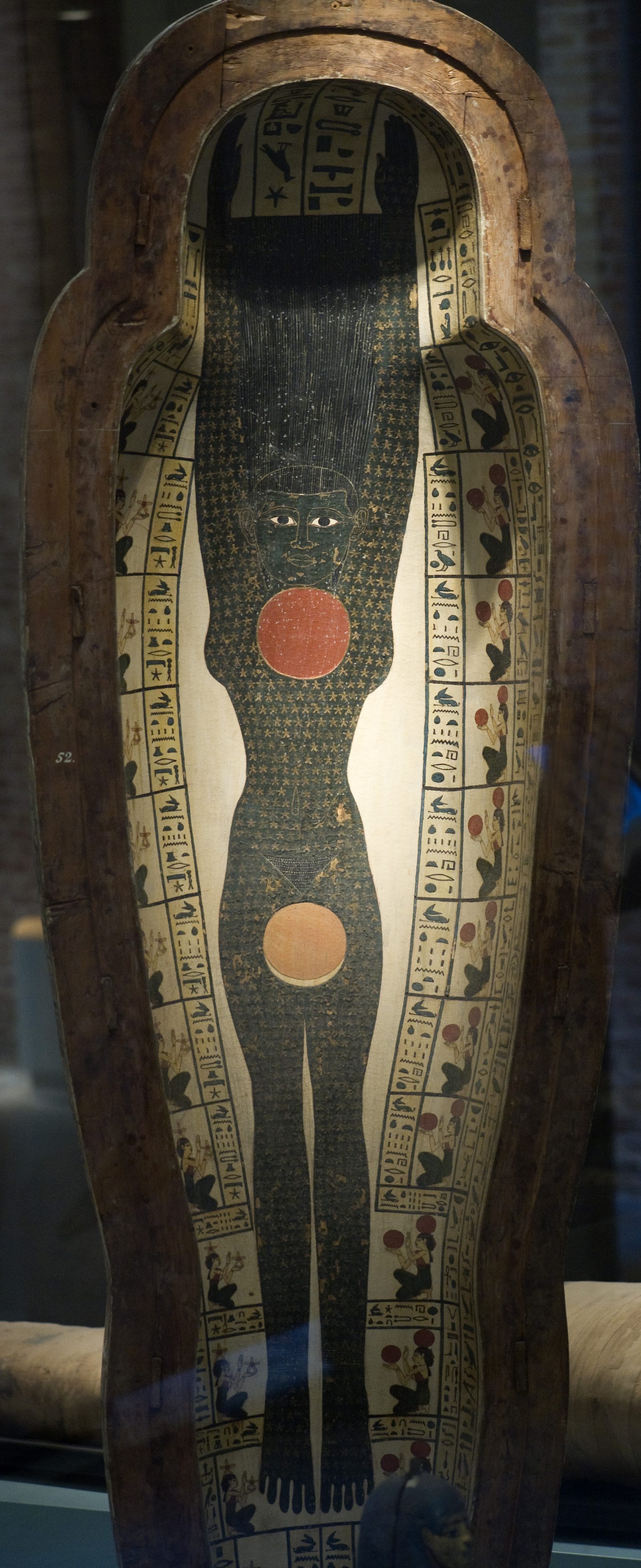 Painted image of the goddess Nut inside an Egyptian coffin